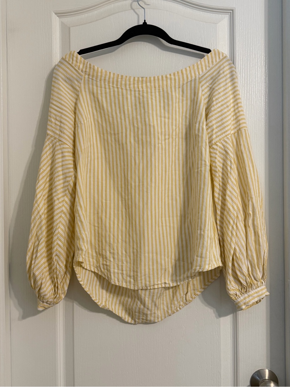 Maeve Anthropologie Striped Off-Shoulder Yellow Linen Blend Boho Blouse Sz 6
